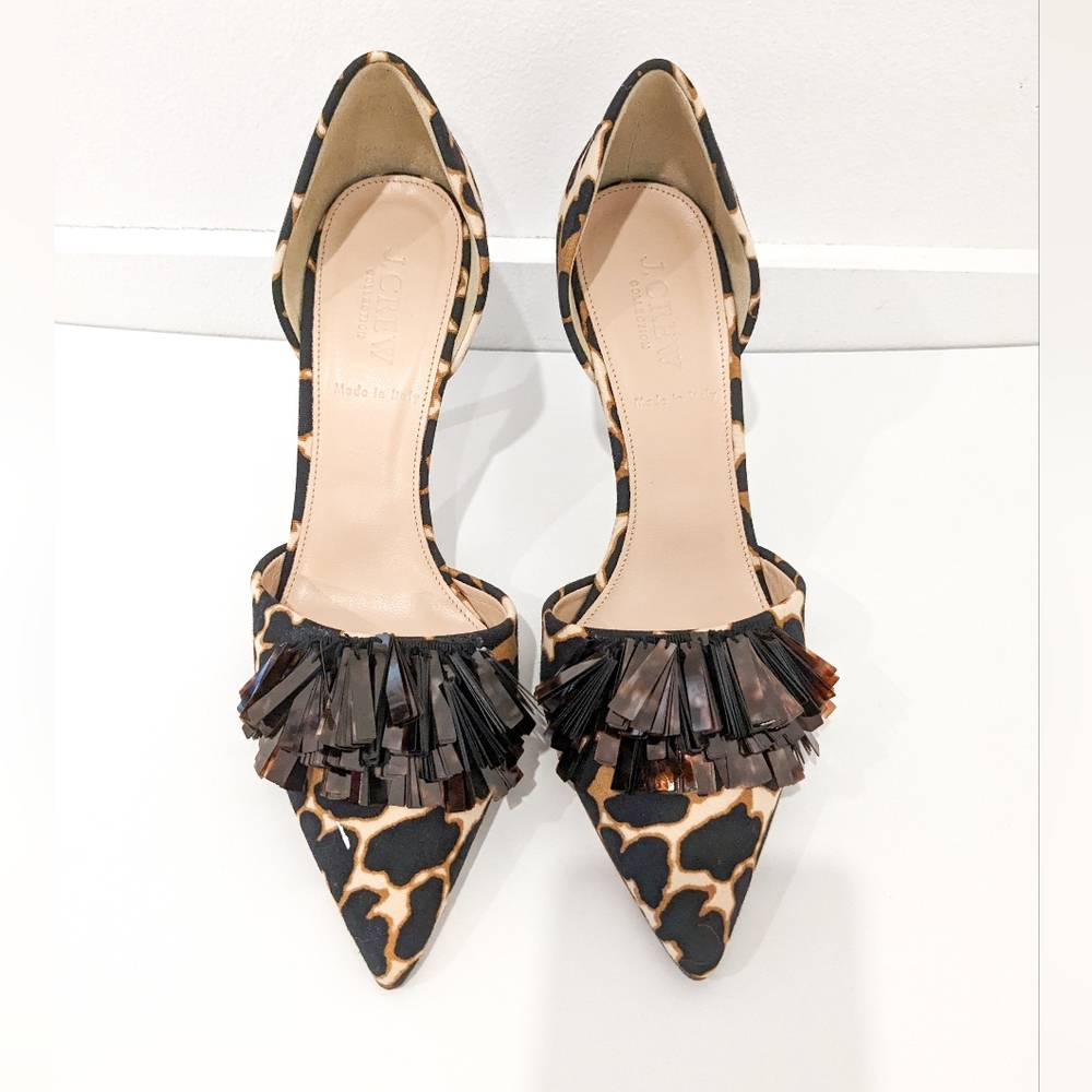 NEW J Crew Collection Leopard Fabric Sequin Heels - Size 7